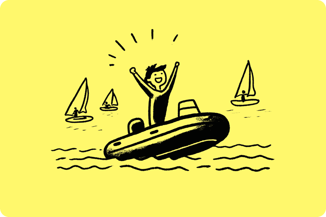 Illustration of a boat owner enjoying time on the water with confidence — adequate third party and hull cover protects both you and other vessels